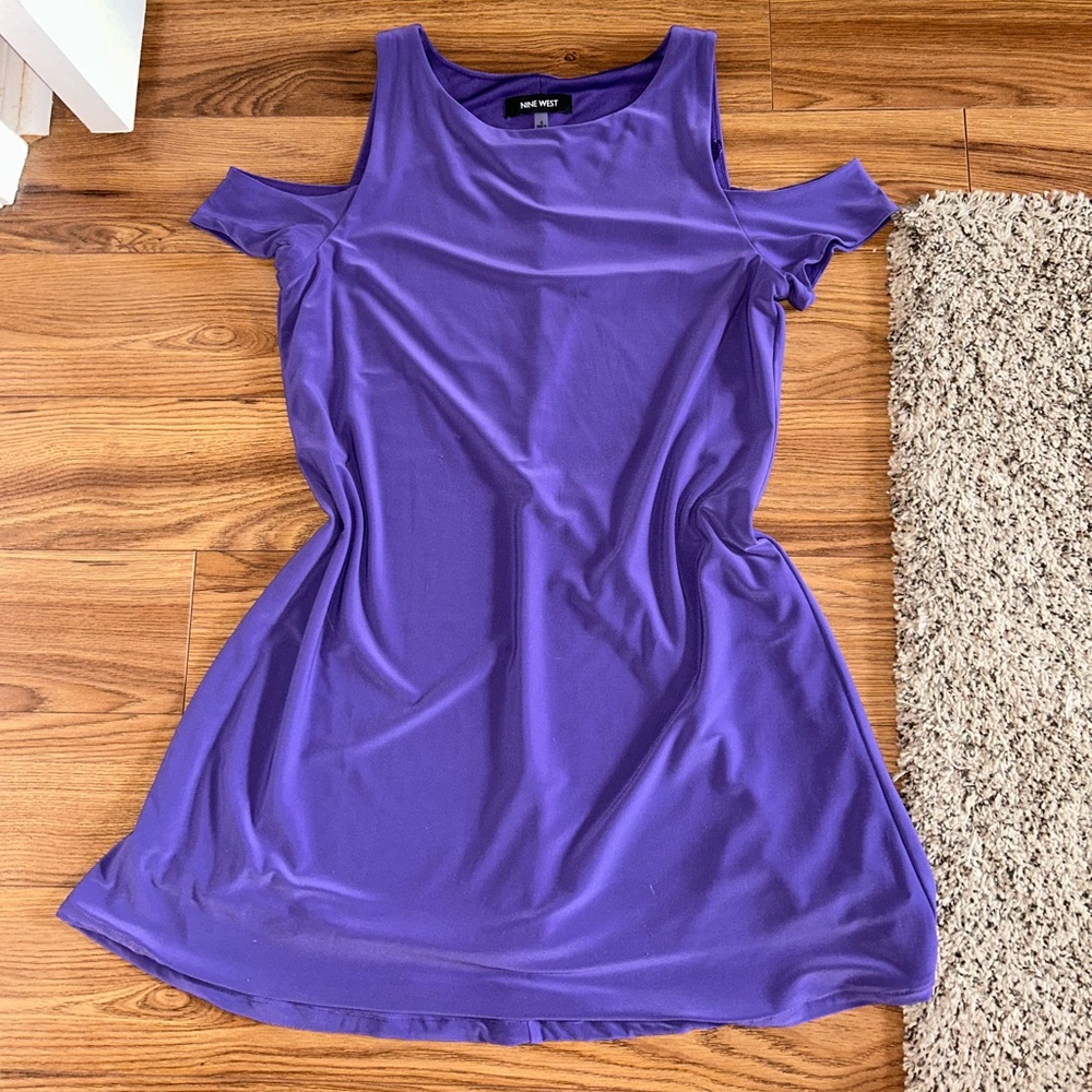Purple cold shoulder dress